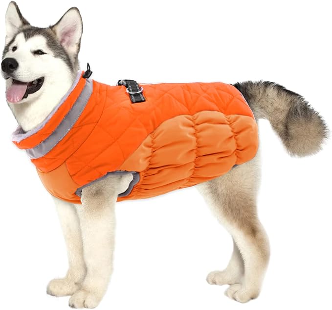 Lelepet Warm Dog Winter Coat Cold Weather Jacket Windproof Reflective Turtleneck Vest with Plush Neckline D-Ring for Leash Thick Fleece Lining Jacket Pet Apparel for Small Medium Large Dogs,xx-large