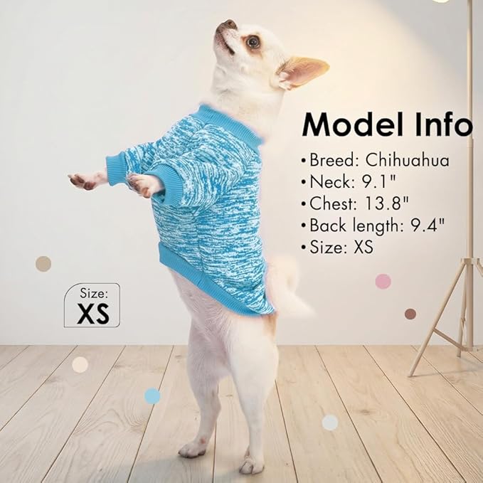 3 Pack Dog Sweaters for Small Dogs Girl Boy Winter Fleece Clothes Warm Soft Dog Sweatshirt Outfit for Dogs Cats Pet Apparel (Light Blue, X-Small)