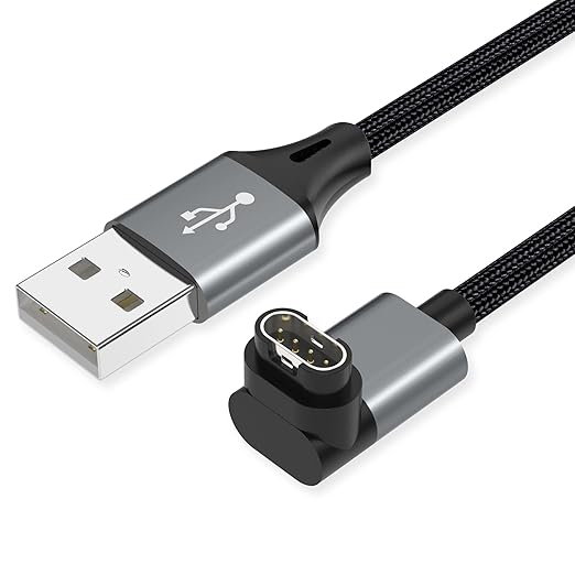 AGVEE 2 Pack 3.3ft Charger Cable for Garmin Watch, L-Shape Braided Charging Cord for Fenix, Forerunner, Vivoactive, Instinct, Venu, Tactix, Approach, D2, Quatix Series, Dark Gray