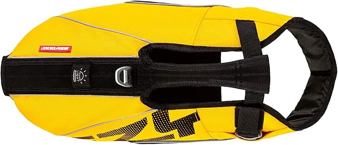 EzyDog DFD X2 Dog Life Jacket - Adjustable Swimming Safety Life Vest Preserver with Continuous Neck Flotation, Reflective Trim, & Grab Handle (Small, Yellow)
