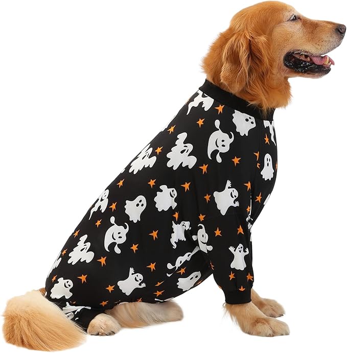 HDE Dog Pajamas One Piece Jumpsuit Lightweight Dog PJs Shirt for M-3XL Dogs Ghostly Stars - L