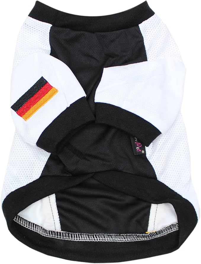 Parisian Pet Dog Jersey - Embroidered Germany Sports Costume - Football, Olympic Sportswear - Breathable Mesh Fabric - Black, White - S
