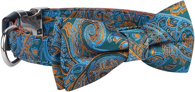 Dog Collar with Bow Tie for Girl or Boy Gift Soft Durable Bowtie Paisley Medium