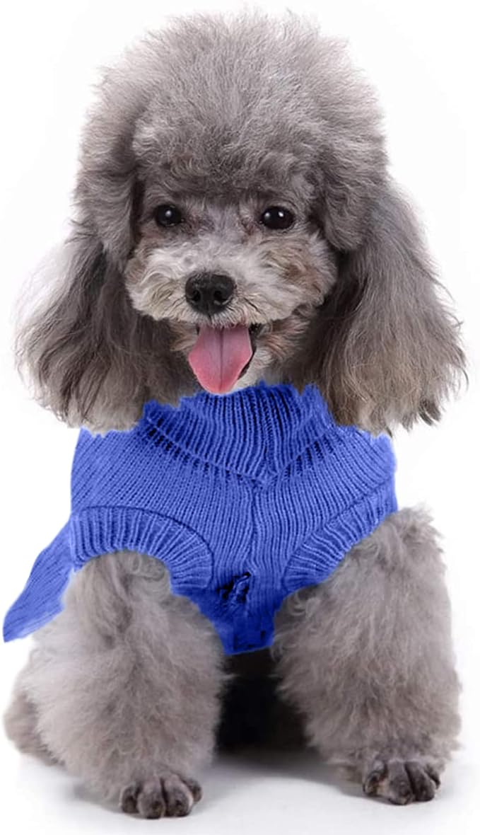 CHBORCHICEN Small Dog Sweaters Knitted Pet Cat Warm Dog Sweatshirt Winter Clothes Kitten Puppy Sweater (XXS, Dress-Dark Blue)