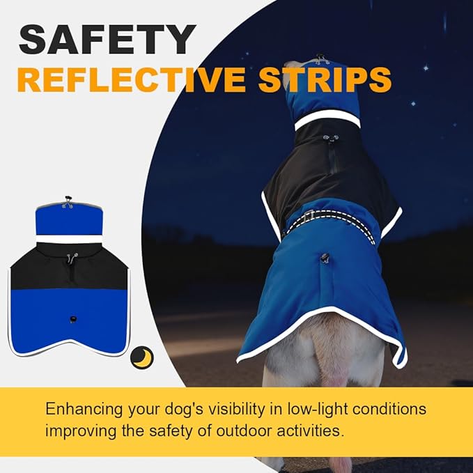 Waterproof Dog Winter Coat, Reflective Turtleneck Fleece Jacket with Snow Protection for Large Dogs, Cold Weather Pet Clothing (Blue, XL)