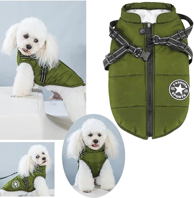 Aiboria Dog Jackets for Winter Windproof Waterproof 2 in 1 Outfit Cold Weather Coat Dog Vest Harness Puppy Winter Warm Jacket Small Green XL