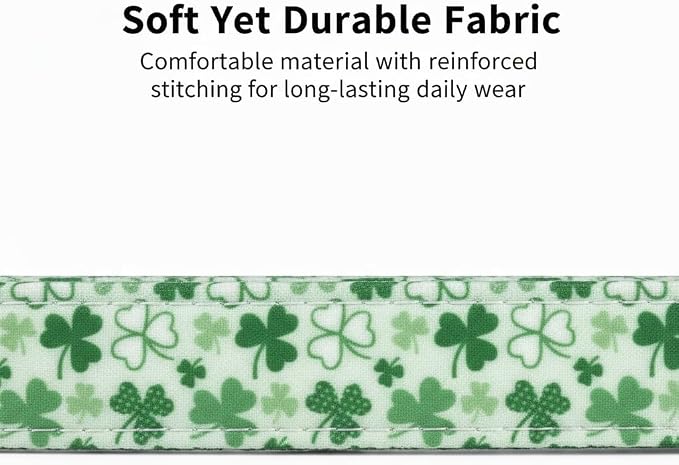 Green Dog Collar, Cute Spring Theme Dog Collar with Green Clover Print for Small Dogs, Small Puppy Collar for Girl Dogs & Boy Dogs, S