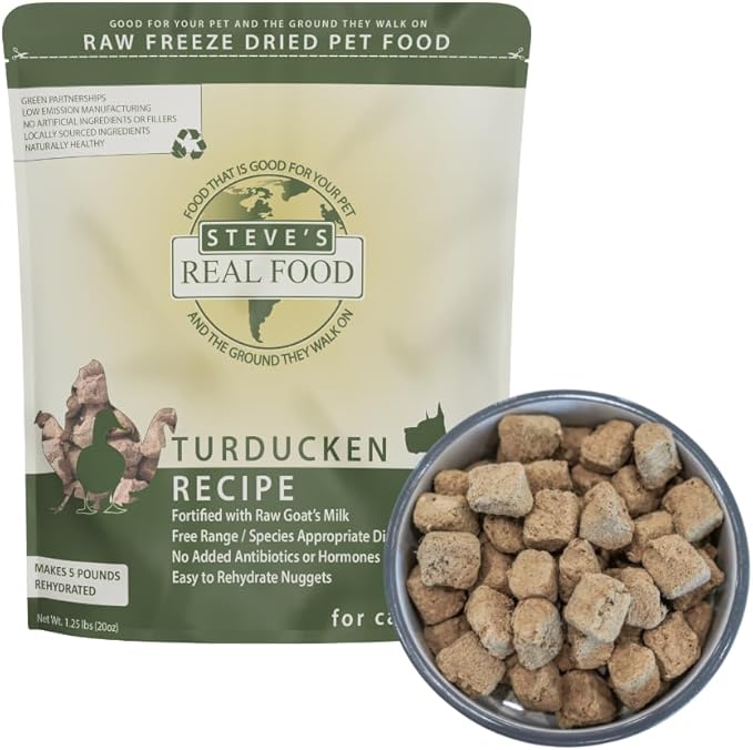 Steve's Real Food Freeze-Dried Raw Nuggets - Turducken Recipe - Raw Pet Food for Dogs and Cats - 20 oz
