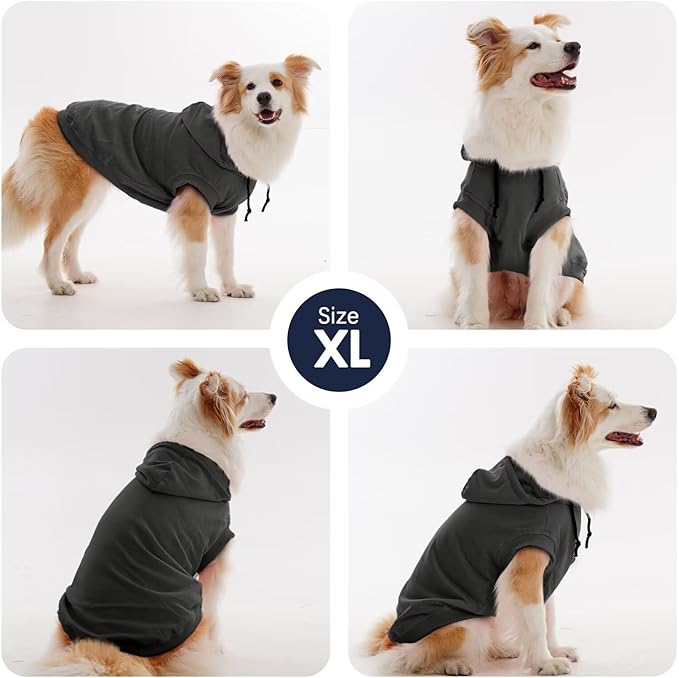 IECOii Large Dog Hoodie, XL Dog Sweater for Large Dogs Girl Hooded Sweatshirt,Spring Fall Dogs Pullover for Beagle, Border Collie, Indoor Cozy & Outdoor Play, Grey, XLarge (No Fleece Lined)
