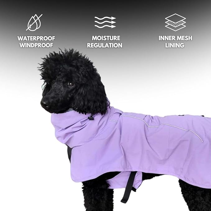 Spark Paws Dog Raincoat, Waterproof Windproof Rain Jacket, for Small Medium Large Extra Large Dogs, Reflective Breathable Full-Body Coverage Dry Suit - Purple - 2XL