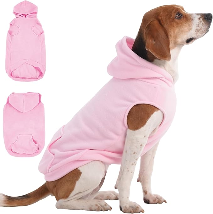 IECOii Dog Hoodie,Polar Fleece Dog Sweatshirt Fall Dogs Sweater with Hood,Warm Sweaters for Medium Dogs Boy Girl,Sleeveless Pet Hoodie Medium Size Winter Clothes for Pug,Jack Russell,Pink,M
