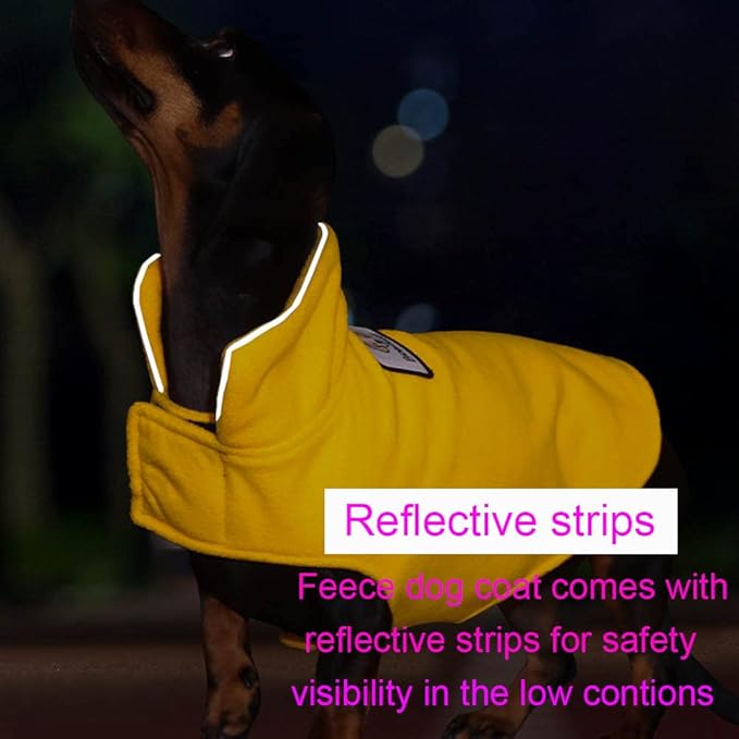 Fleece Dog Coat Pet Jacket Reflective for Cold Weather for Extra Large to Small Pets(Yellow,L)