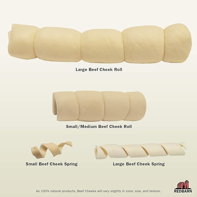 Redbarn Pet Products All-Natural Large Beef Cheek Rolls for Dogs, Uncoated - Single Ingredient Grain-Free Chew Treat Naturally Rich in Collagen - No Artificial Preservatives - Pack of 4
