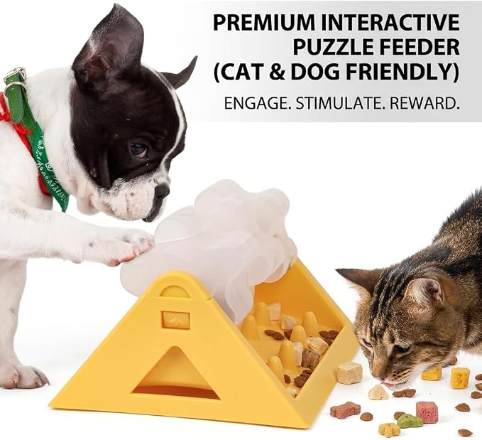 Interactive Dog Puzzle Slow Feeder Toy – Treat Dispenser, Mental Stimulation, Slow Feeding Bowl for Dogs & Puppies (Yellow)