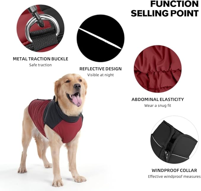 Dog Coat, Waterproof Dog Winter Jacket in Puppy Cold Weather Windproof Coats Reflective Pet Vest, Zip-Up Cold Weather Coats for Small Medium Dogs (Red and Black, M)