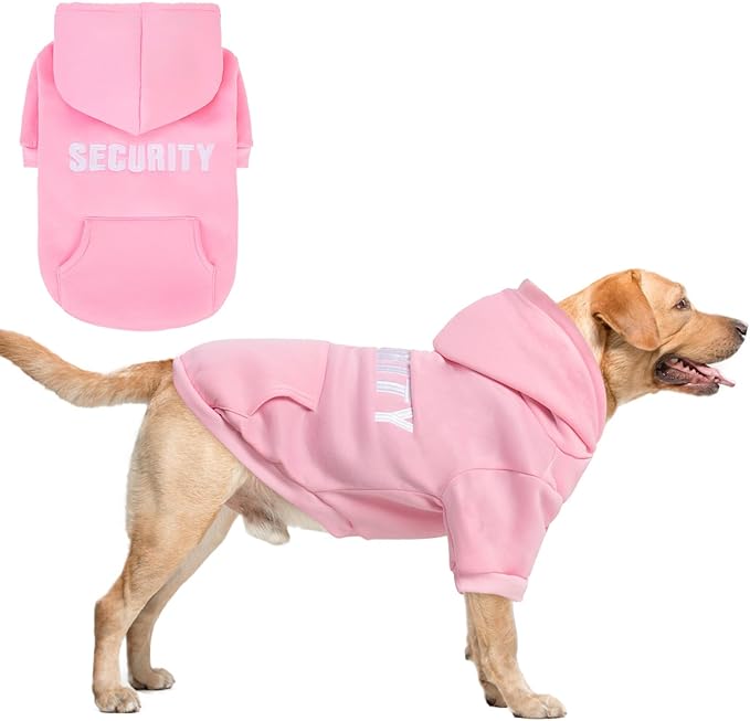 SCENEREAL Security Dog Hoodie Sweater for Large Medium Small Dogs, Embroidered Dog Clothes with Hat Pockets and Leash Hole, Soft Warm Fleece Pets Cold Weather Halloween Costumes for Boys Girls