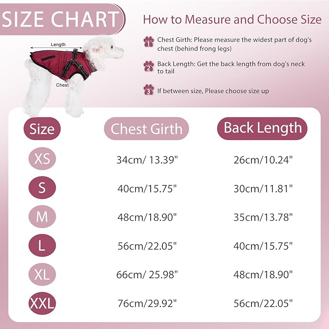 Gyuzh Dog Coat with Harness,Dog Coats for Small Dogs,Warm Fleece Winter Puppy Jacket,Waterproof Jacket with Harness Built in for Small Medium Large Dogs