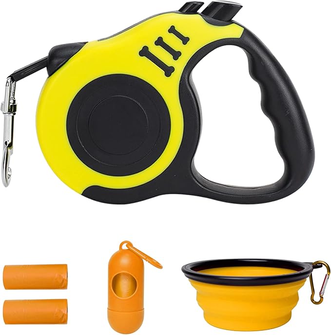 LIEVUIKEN Retractable Dog Leash Automatic Telescopic Tractor Dog Tape, Pet Tape 10/16 FT Durable and Convenient, with Folding Bowl, Dispenser, Rubbish Bags, Suitable for Small and Medium Dogs