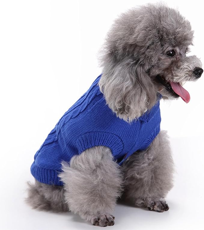 CHBORCHICEN Small Dog Sweaters Knitted Pet Cat Warm Dog Sweatshirt Winter Clothes Kitten Puppy Sweater (Dark Blue, Small)