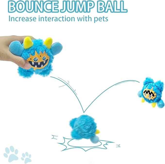 Plush Squeaky Dog Toy Ball, Chew Guard, Soft and Comfortable, Training and Companionship, Little Monster Puppy Toys Suitable for All Breeds, (Blue, Small)