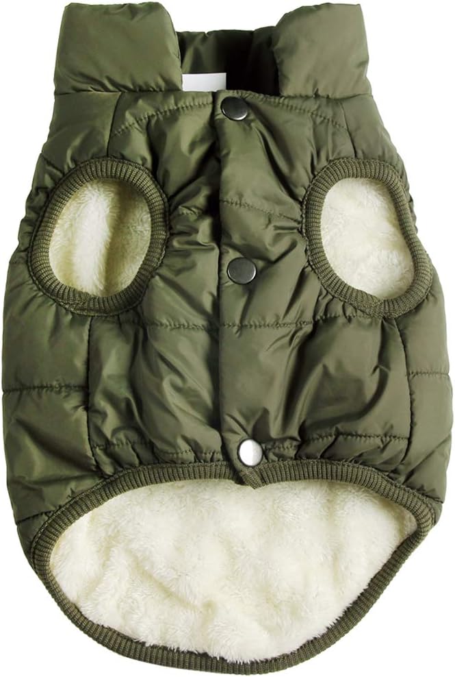 2 Layers Fleece Lined Warm Dog Jacket for Winter Cold Weather,Soft Windproof Medium Dog Coat,Green L