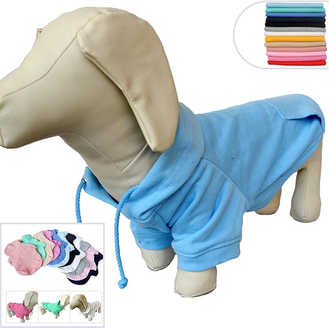 Lovelonglong Blank Basic Hoodie Sweatshirt for Dogs 100% Cotton Fits Small Medium Dachshund Large Dog SkyBlue D-M