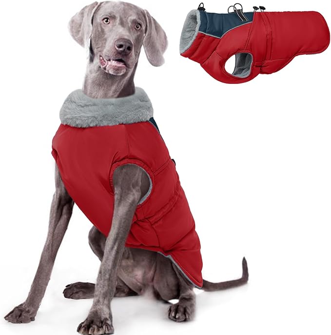 ROZKITCH Dog Jacket for Cold Weather, Dog Coat for Autumn Winter with Turtleneck, Pet Clothes with Adjustable Buckles, Soft Warm Pet Clothing with Reflective Strip for Medium Large Dogs Red 3XL