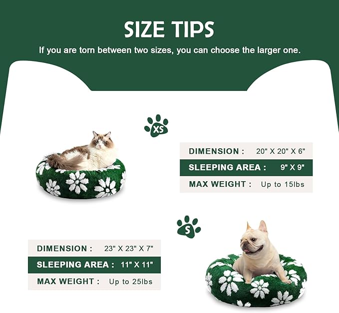 Yaning Donut Dog Beds for Small Dogs, Calming Round Cat Beds for Indoor Cats, Cute 3D Textured Flower Pet Bed with Removable Washable Cover and Anti-Slip Bottom（Green，20"）