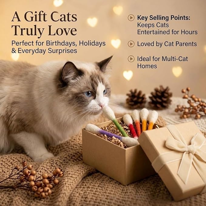 6 PCS Swabs Cat Toys with Catnip,Cat Qtip Toy,Cotton Swabs Cat Toys with Catnip,Durable for Chew,Interactive Kitty Kick Sticks for Cat Lovers Gift,Sturdy Teething Chew Toy (White)