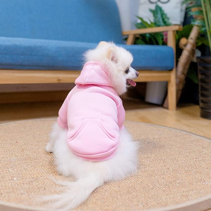 KOOLTAIL Basic Dog Hoodie - Soft and Warm Dog Hoodie Sweater with Leash Hole and Pocket, Dog Winter Coat, Cold Weather Clothes Sweatshirt for Small Medium Large Dogs Puppy Cat Boys Girls Pink XS