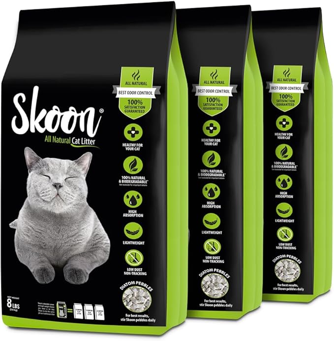 Skoon All Natural Cat Litter (3 Bags) - Original - Lightweight, Low Tracking, Non-Clumping Diatom Pebbles Absorb, Lock, and Seal Waste for Best Odor Control