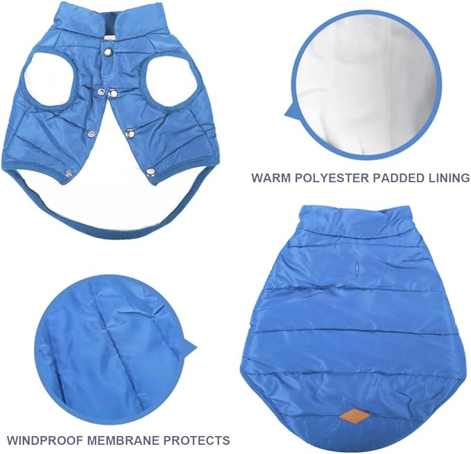 Warm Dog Coat, Windproof Dog Jacket Fleece Pet Winter Coats Solid Color Dogs Clothes Cold Weather Pet Jacket Vest Soft Puppy Apparel for Small Medium Dogs Cat (M, Blue)