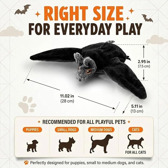 Flying Bat Dog Toy, Flapping Wings Interactive Chirping Pet Teaser, Remote Control Rechargeable Halloween Bat Toy with Catnip Filling, Electric Simulation Flying Motion Toy for Cats Dogs，2pcs