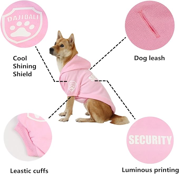 Dog Security Hoodie with Glow-in-The-Dark Prints DAJIDALI Dog Clothes Apparel Winter Sweatshirt Warm Sweater Jacket Coat Hoodie for Small Medium Large Dog Cat