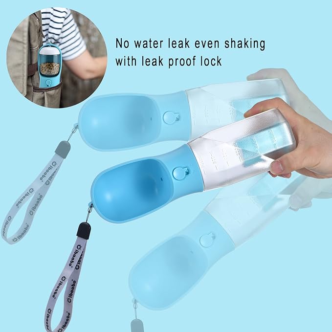 Cibaabo Dog Water Bottle with Food Container & Poop Bag Holder & Filter | Feeding & Hydration & Waste All in One | Travel Puppy Water Bowl | Portable Pet Dispenser | Dog Gifts | for Walking Beach