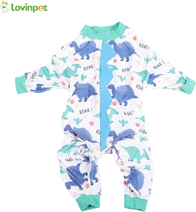 LovinPet Large Dog Pajamas, Four-Leg Stretch Onesie Bodysuit, Lightweight UV-Shielding Pajamas, Anti-Lick Calming Recovery Suit for Surgery, Pull-On for Medium and Large Breeds,White Blue,3XL