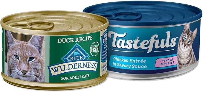 Blue Buffalo Tastefuls and Wildneress Cat Wet Food Variety Bundle, Chicken and Duck (Pack of 48)
