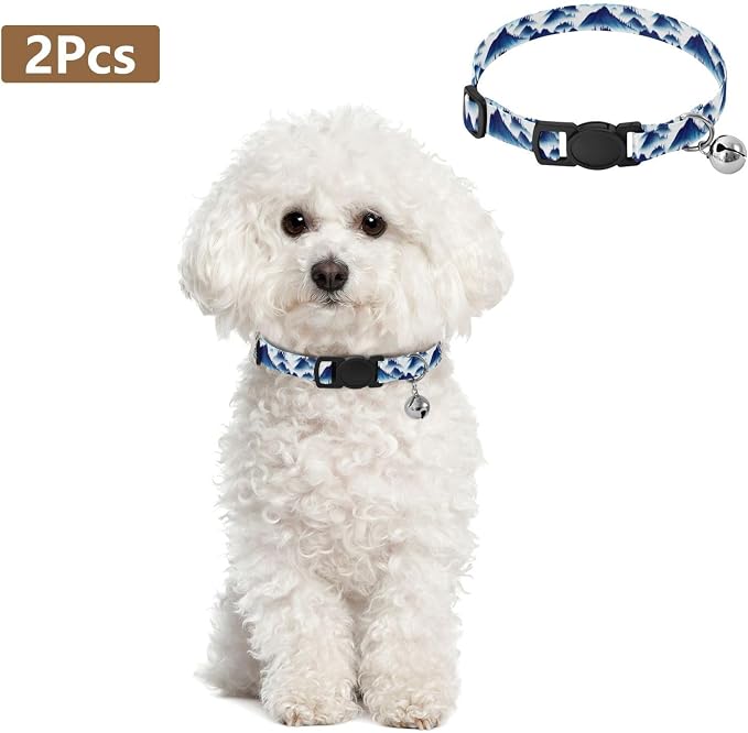 Blue Mountain Landscape Puppy Collar 2 Pack Lightweight Small Dog Collar Adjustable 10.6 to 17.1 Inches