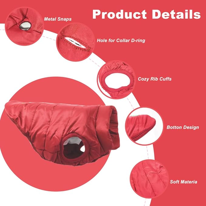 Warm Dog Coat, Windproof Dog Jacket Fleece Pet Winter Coats Solid Color Dogs Clothes Cold Weather Pet Jacket Vest Soft Puppy Apparel for Small Medium Dogs Cat (XL, Red)