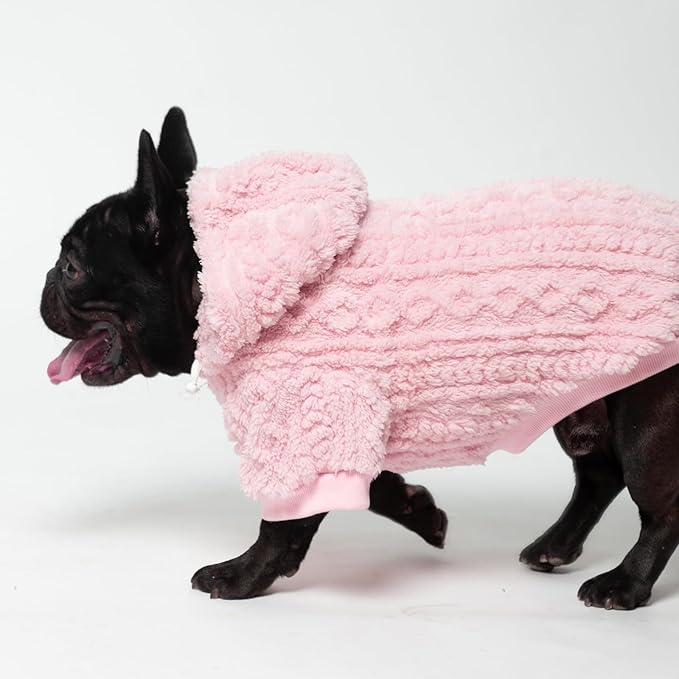 KOOLTAIL Fleece Dog Sweater Hoodie for Small Medium Large Dogs - Super Soft Fall Dog Clothes Hat Hooded Sweatshirt with Leash Hole, Warm Winter Cold Weather Pet Coat for Puppy Cats Girl Female Pink XS
