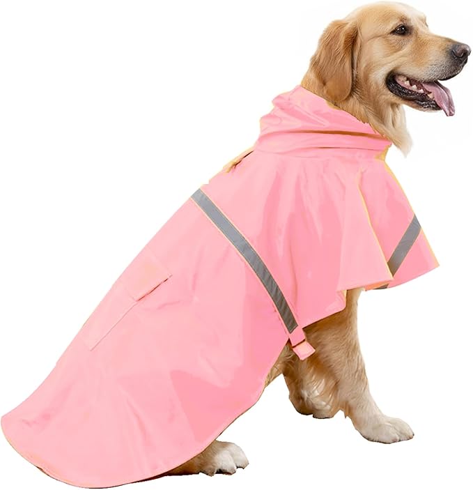 HAPEE Dog Raincoats with Reflective Strip Hoodie,Poncho Jacket for Large Dogs fit Golden Retriever Doodle (D4-Pink, 16A (20-30 lbs))