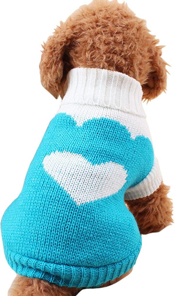 CHBORCHICEN Pet Dog Sweaters Classic Knitwear Turtleneck Winter Warm Puppy Clothing Cut Strawberry and Heart Doggie Sweater (Sky Blue, Medium)