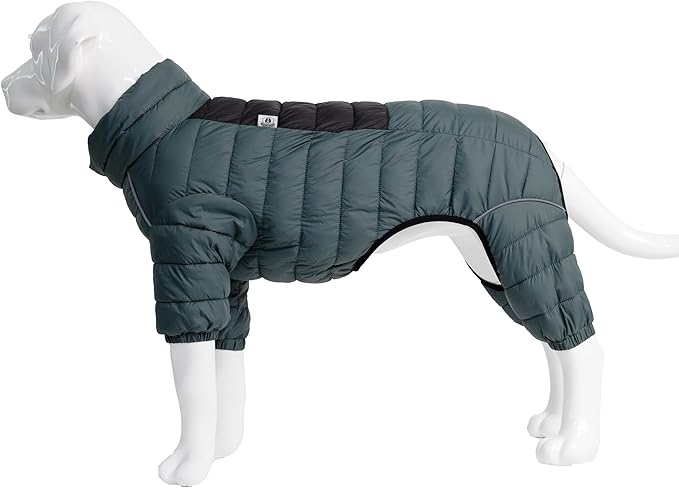 Lovelonglong Dog Coat, 4 Legs Covered Waterproof Windproof Reflective Warm Dog Vest, Zippered Adjustable ArmyGreen XL