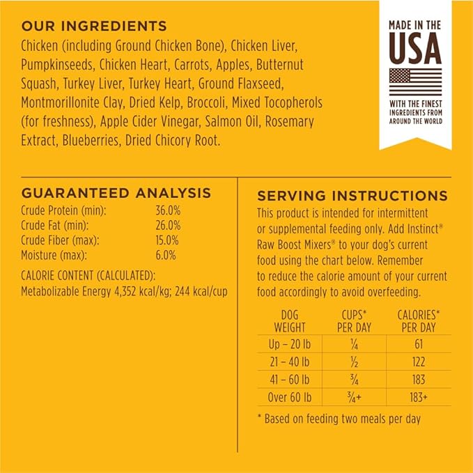 Instinct Raw Boost Mixers, Freeze Dried Dog Food Topper, Grain Free - Cage Free Chicken, 14 oz. Bag