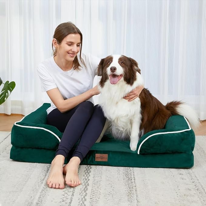 Comfort Expression Orthopedic Dog Bed for Extra Large Dogs 53x42 Inch, Waterproof Supportive Egg Crate Foam XXL Pet Bed with Removable Bolster, Dog Couch with Washable Cover & Non-Slip Bottom, Emerald