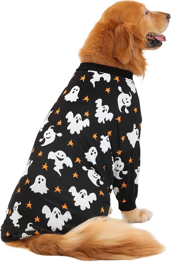 HDE Dog Pajamas One Piece Jumpsuit Lightweight Dog PJs Shirt for M-3XL Dogs Ghostly Stars - L