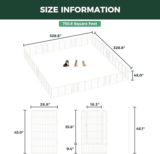 FXW Rollick Unleashed Dog Playpen for Indoor, Yard, RV Camping, 45 inch 48 Panels for Large Dogs, White│Patented