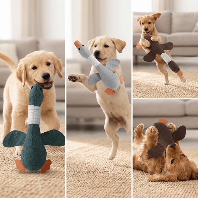 Squeaky Goose Dog Toy, Cotton Linen Blend Chew Toy for Small Medium Dogs and Cats, Interactive Play Toy with Teeth Cleaning Function(Blue)