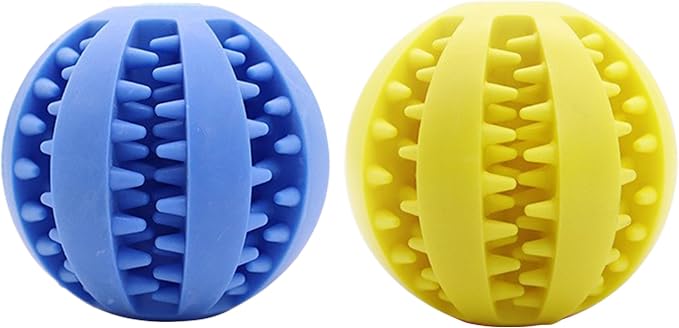 Mira's Pocket Engaging Treat-Dispensing Chew Ball for Dogs - Natural Rubber Puzzle Toy for Teething, Boredom & Dental Health (Blue & Yellow, Large) (Blue & Yellow, Small)
