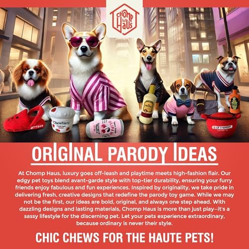 Erebone – Luxurious Parody Plush Dog Toy with Squeaker, Premium Fabric, Embroidered Details, Designer-Inspired Chew Toy, Fun Gift for Small to Medium Dogs & Dog Lovers